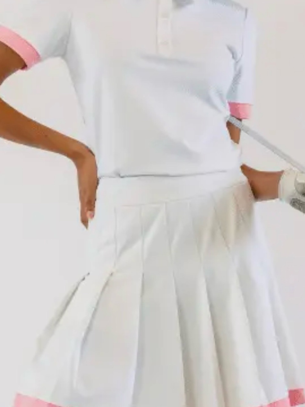 BYRDOE Golf White Pleated Skater Skork with Pink Trim